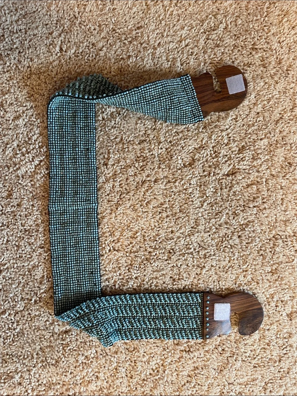 Beaded Turquoise Elastic Belt with Wooden Buckle